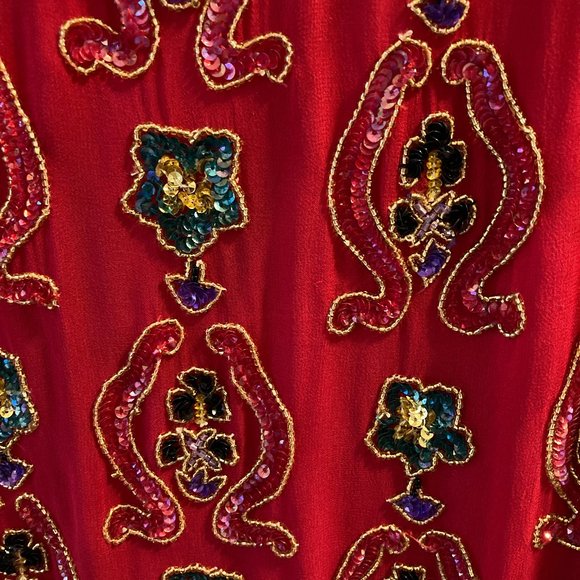 RARE! Exquisite Heavily Beaded Red SILK Dress Jacket, Niteline - Picture 10 of 10